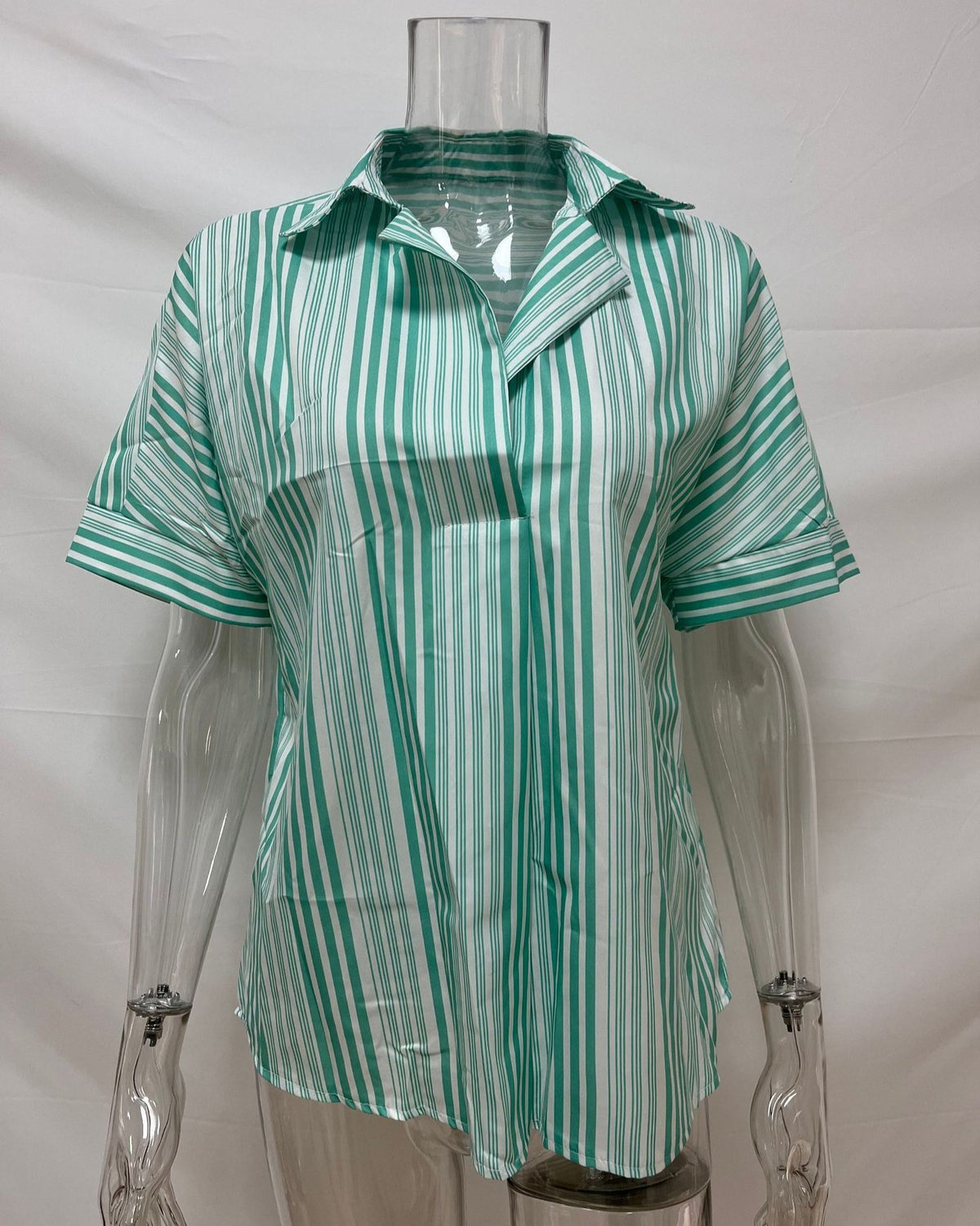 Printed Notch Collar Short Sleeve Popover Shirt - Green