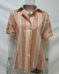 Printed Notch Collar Short Sleeve Popover Shirt - Orange