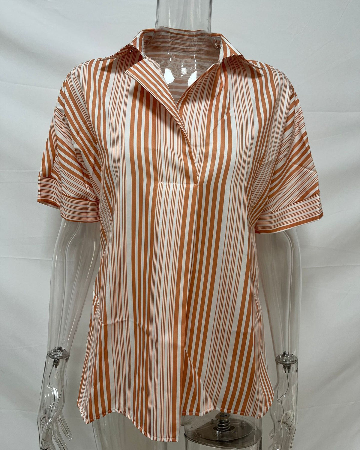 Printed Notch Collar Short Sleeve Popover Shirt - Orange