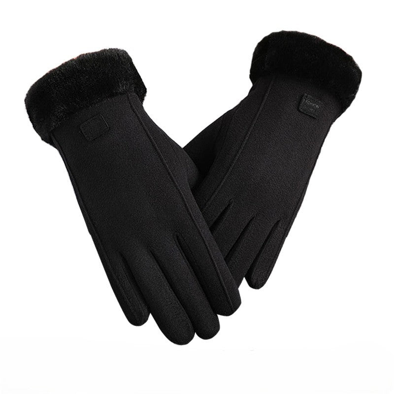 Faux Fur Cuff Touchscreen Winter Gloves - Black