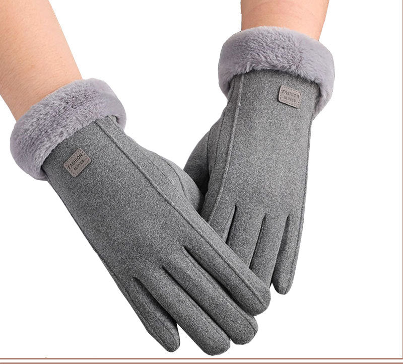 Faux Fur Cuff Touchscreen Winter Gloves - Grey