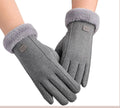 Faux Fur Cuff Touchscreen Winter Gloves - Grey