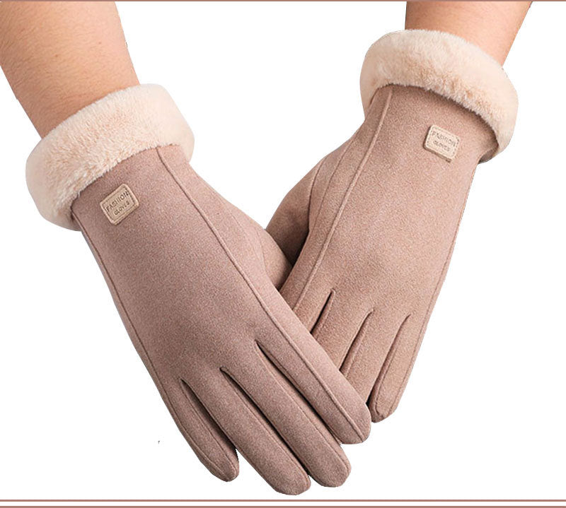 Faux Fur Cuff Touchscreen Winter Gloves - Khaki