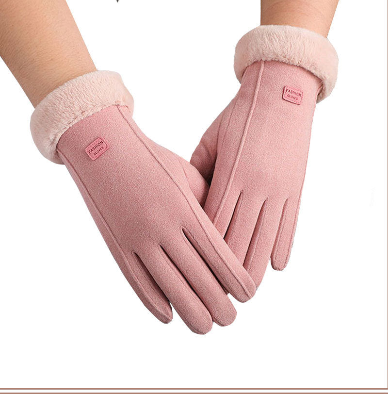 Faux Fur Cuff Touchscreen Winter Gloves - Pink