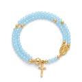 Beaded Rosary Bracelet with Cross and Medal Charms - Blue