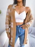 Plaid Tie Waist Long Knit Cardigan - Khaki