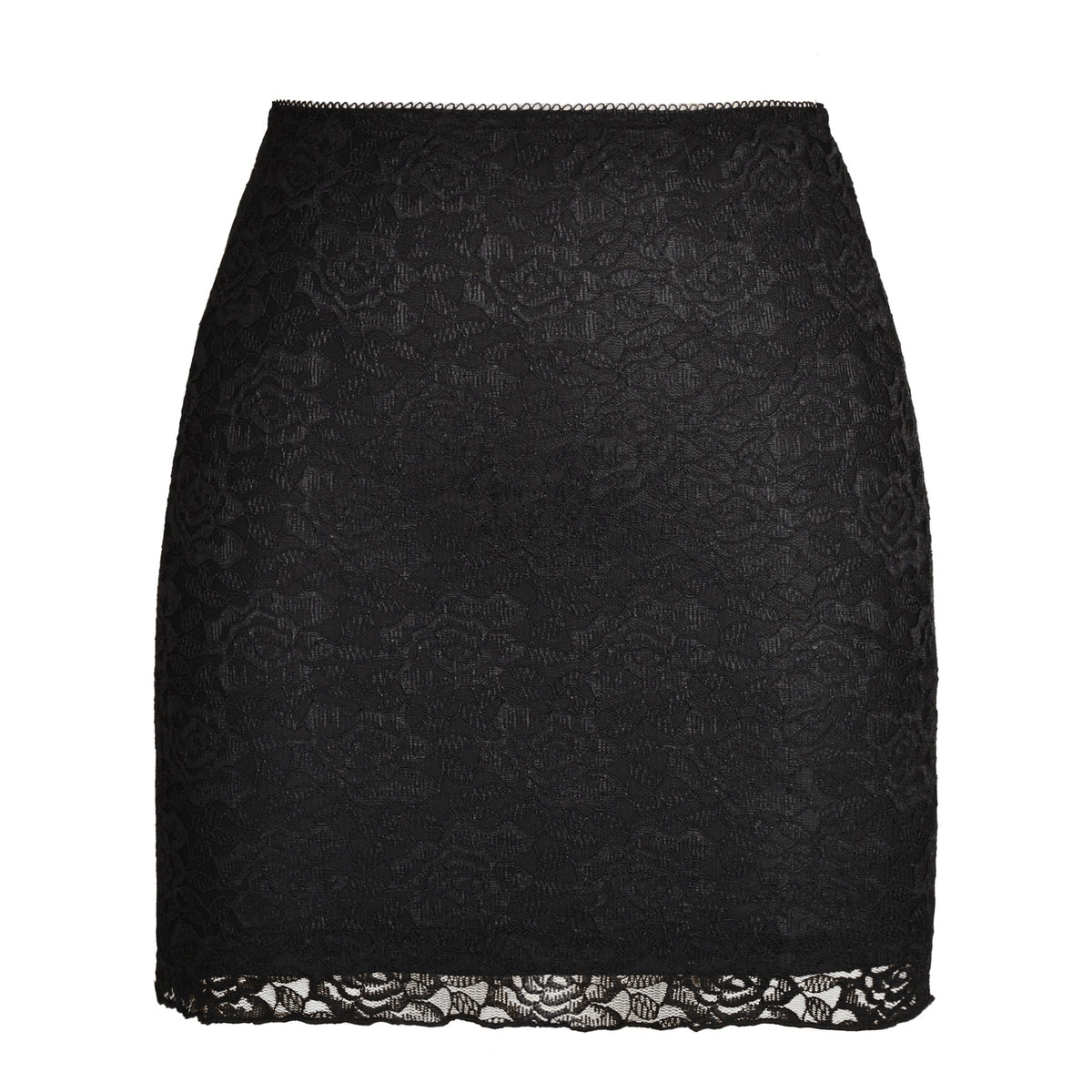Floral Lace Scalloped Hem Skirt - Black_S