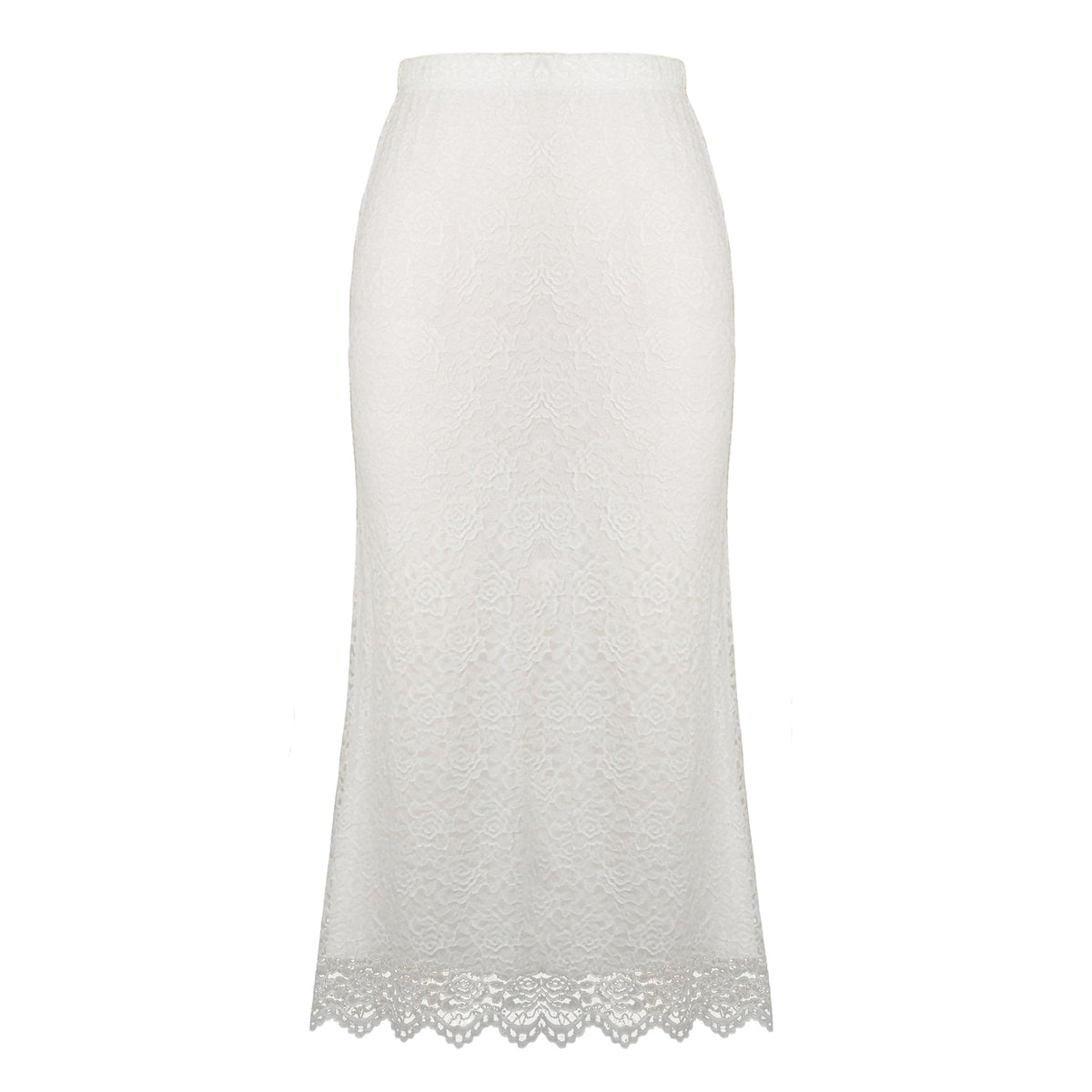 Floral Lace Scalloped Hem Skirt - White - 1