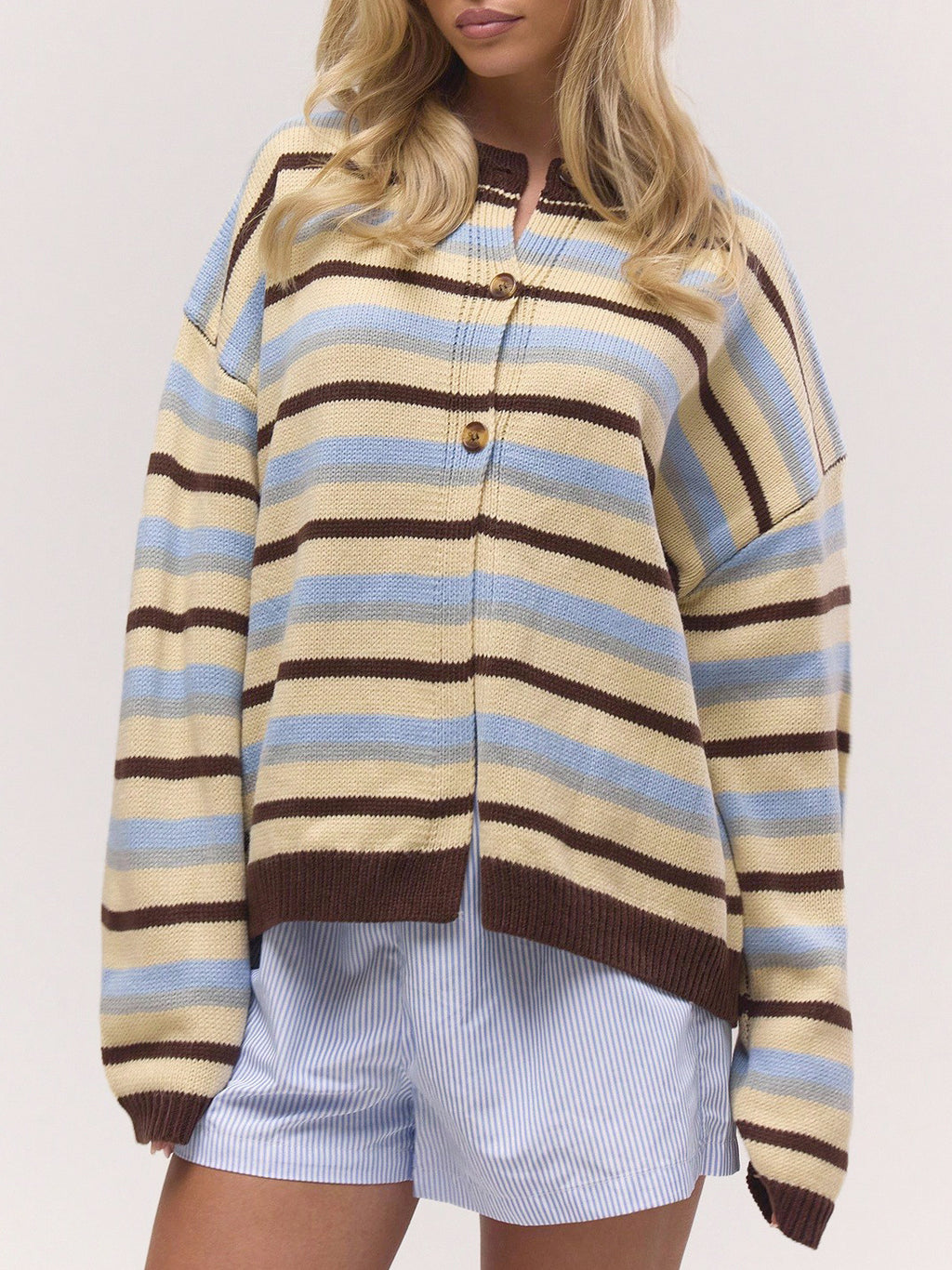 Color Block Stripe Oversized Knit Sweater - Multi