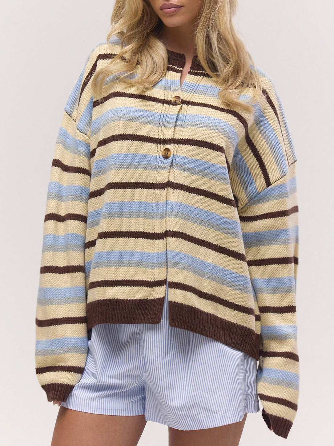 Color Block Stripe Oversized Knit Sweater - Multi