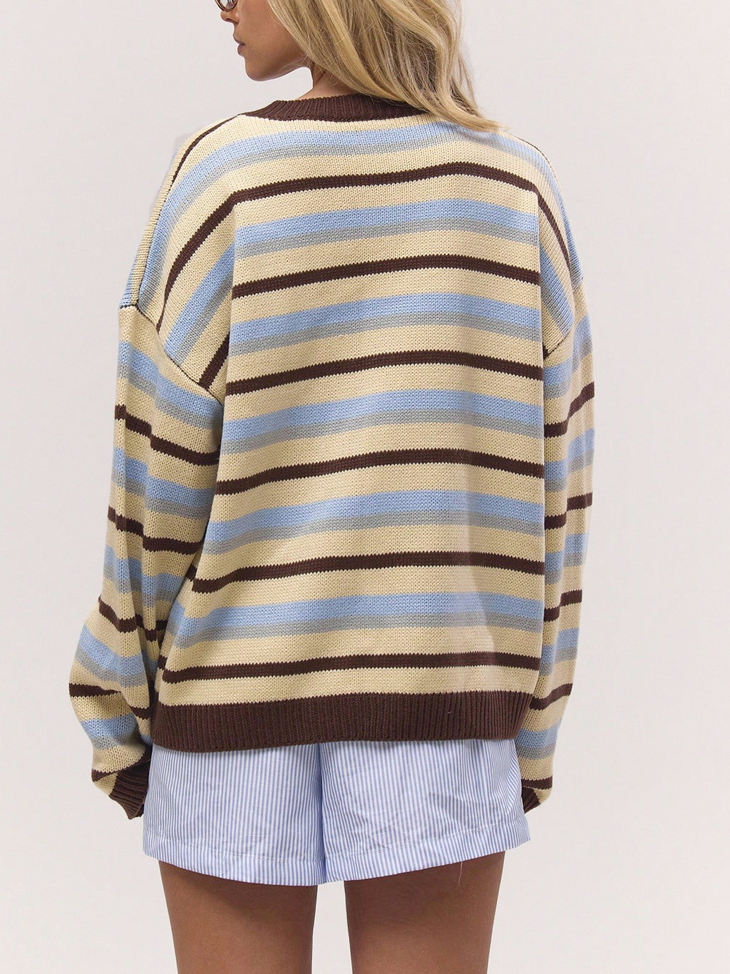 Color Block Stripe Oversized Knit Sweater - Multi - 2