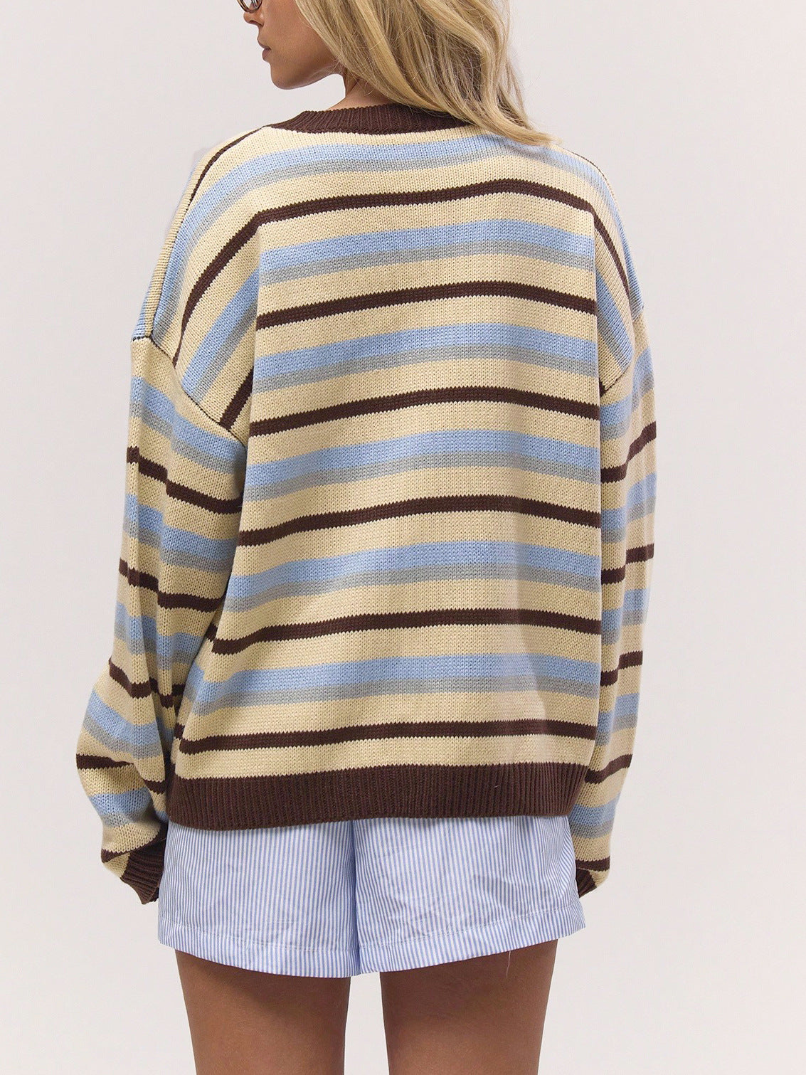 Color Block Stripe Oversized Knit Sweater - Multi - 2