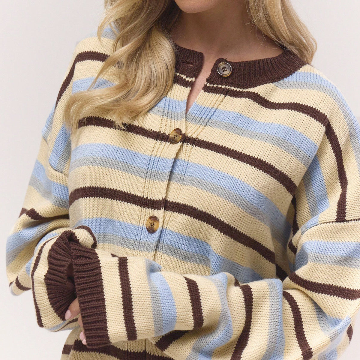 Color Block Stripe Oversized Knit Sweater - Multi - 4