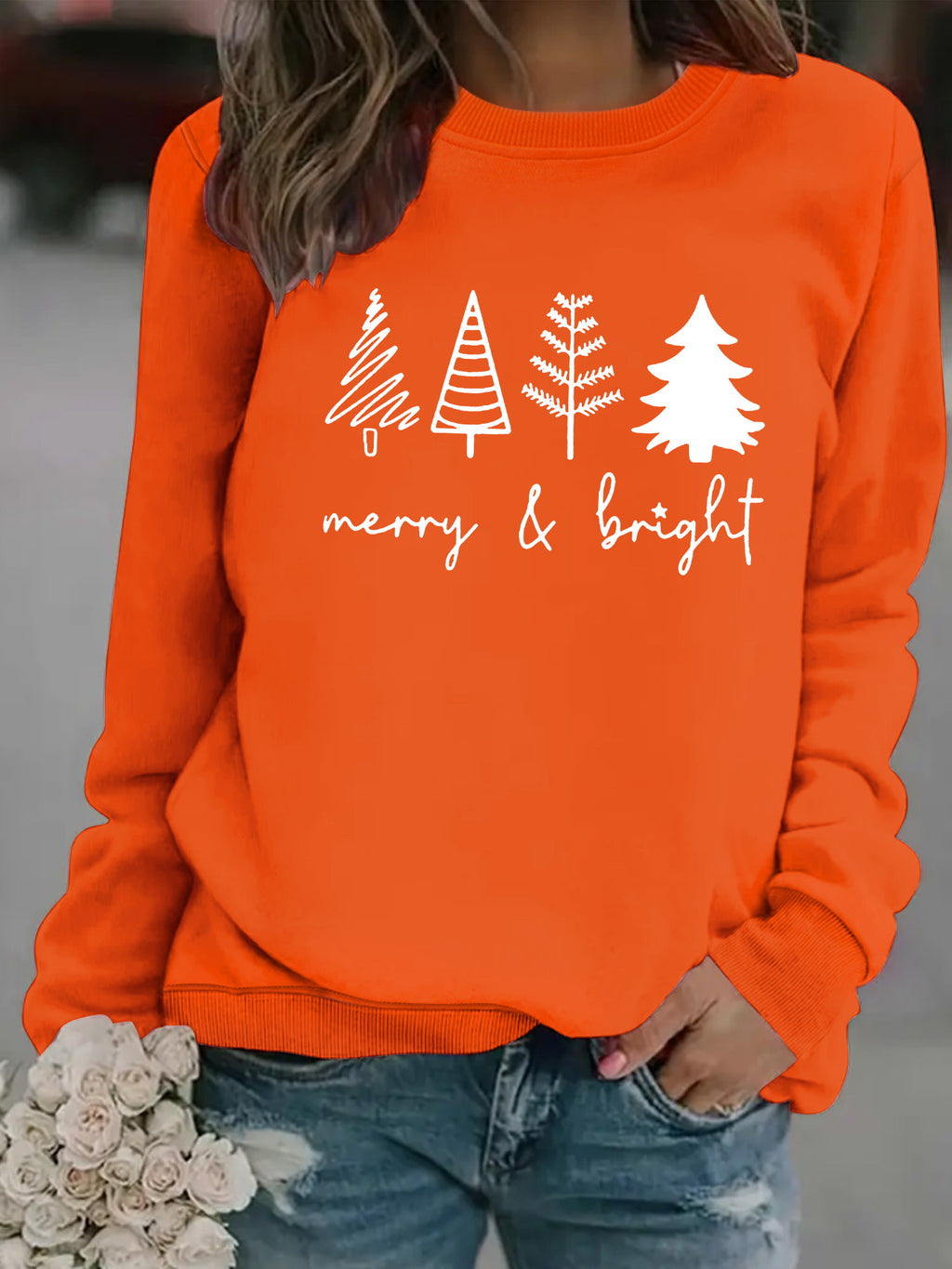 Holiday Tree Graphic Crewneck Sweatshirt - Orange