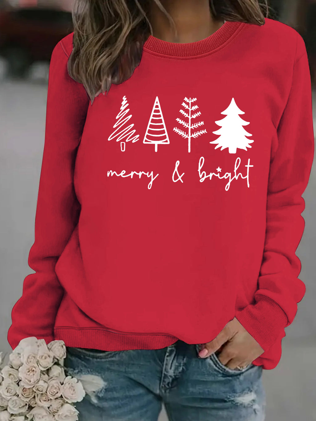 Holiday Tree Graphic Crewneck Sweatshirt - Red