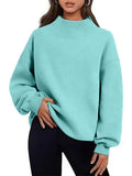 Drop Shoulder Mock Neck Pullover Sweatshirt - LightGreen