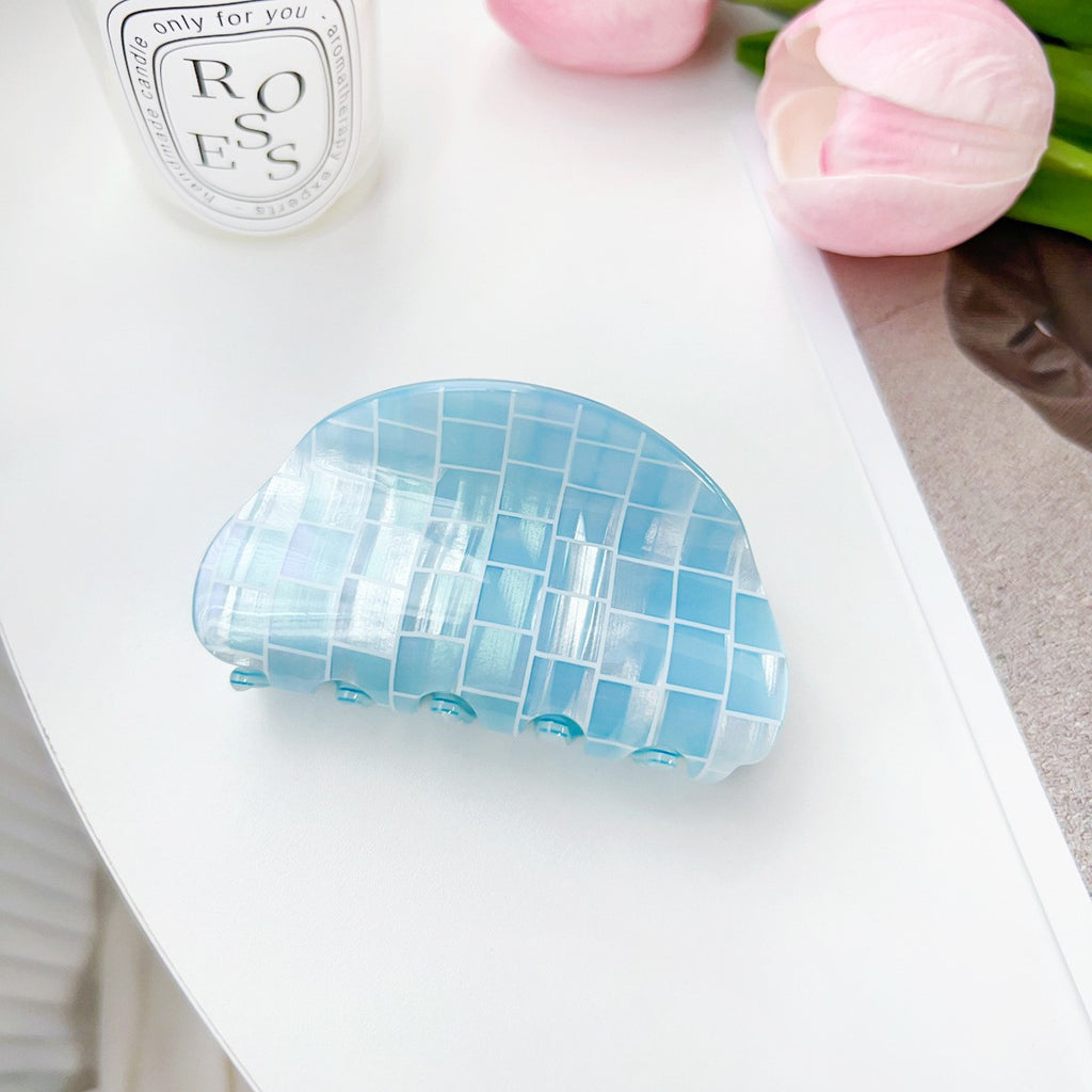 Iridescent Checkered Hair Claw Clip - Blue