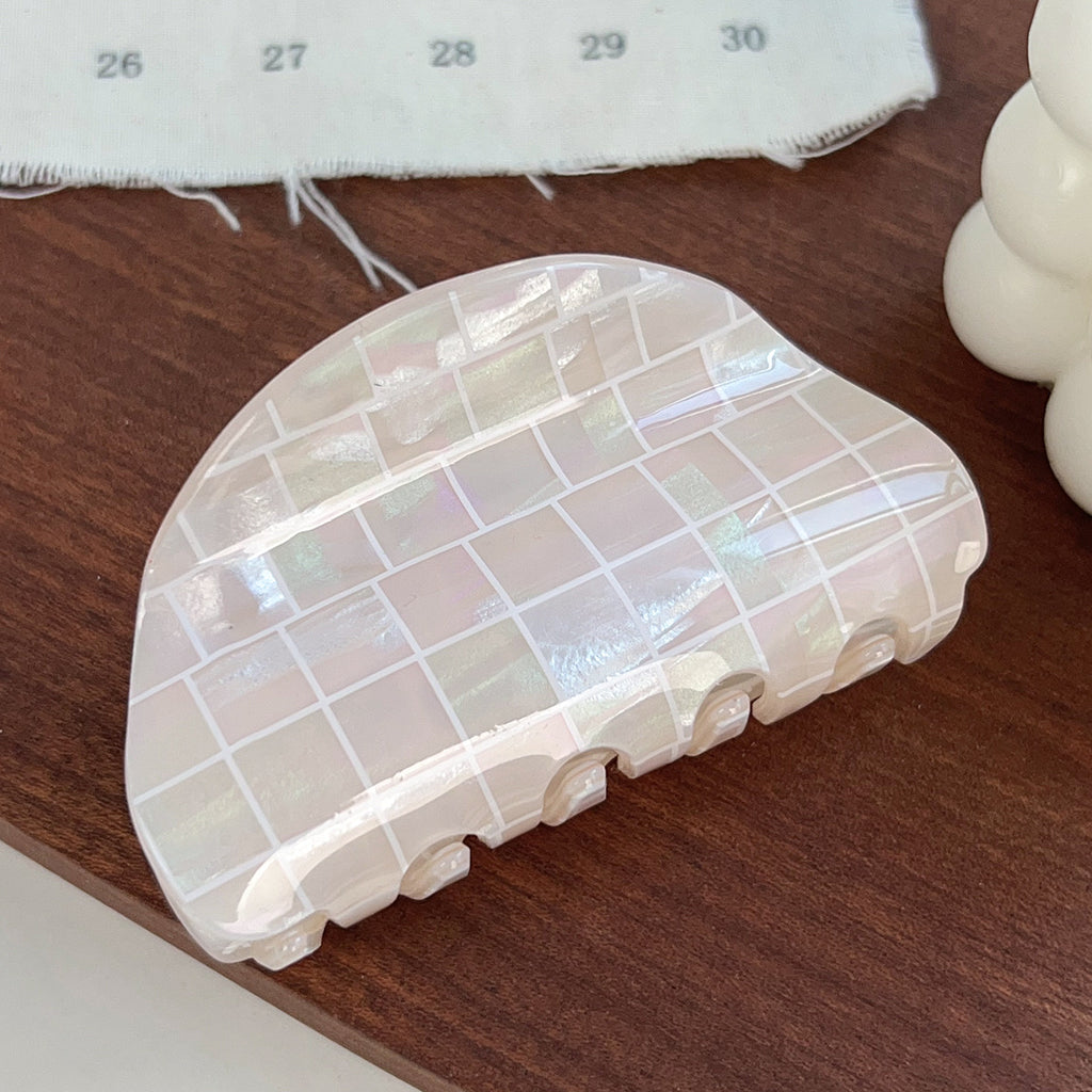 Iridescent Checkered Hair Claw Clip - MilkCoffee
