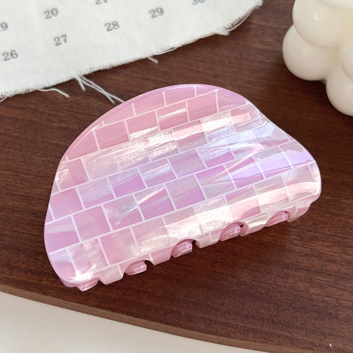 Iridescent Checkered Hair Claw Clip - Purple