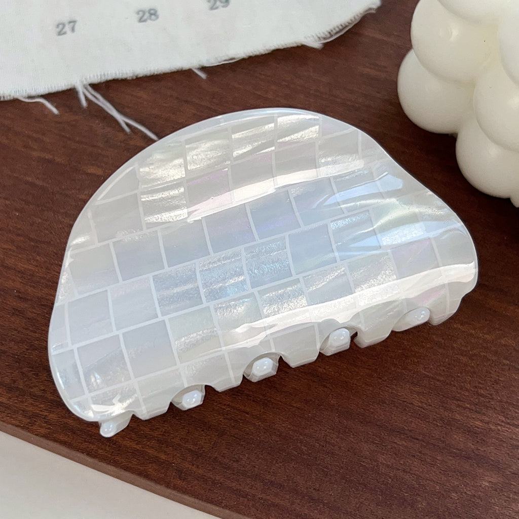 Iridescent Checkered Hair Claw Clip - White