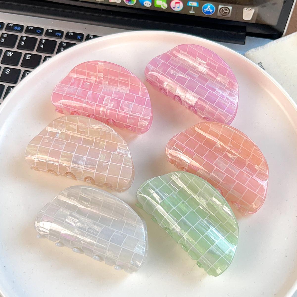 Iridescent Checkered Hair Claw Clip