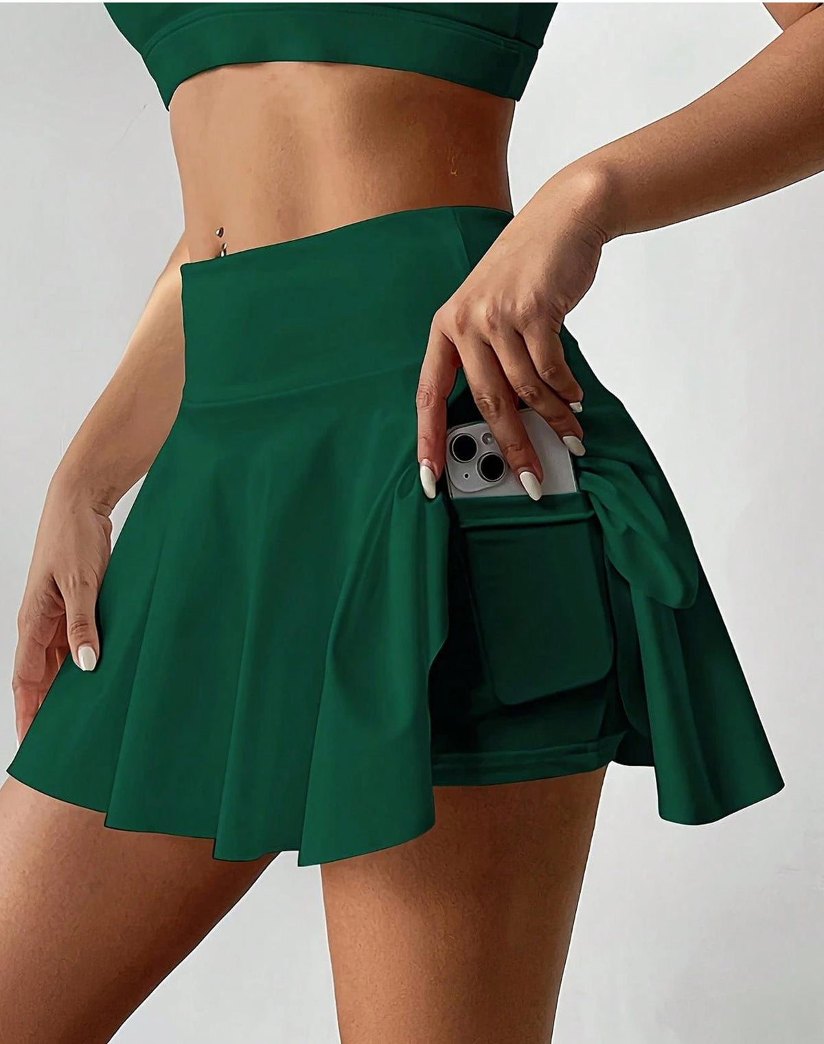 Pleated Tennis Skort With Phone Pocket - Green