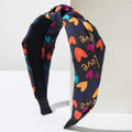 Heart Print Knotted Wide Headband - Black