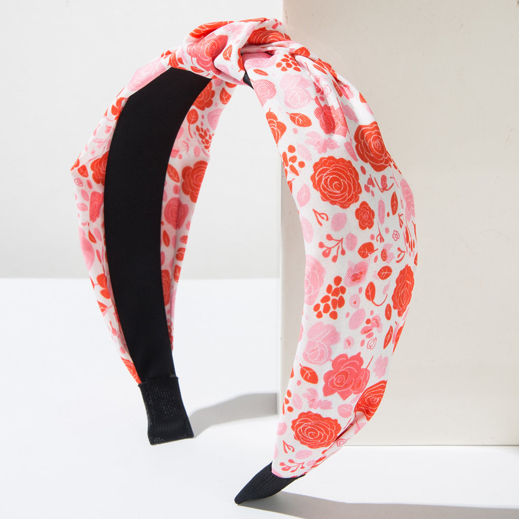 Heart Print Knotted Wide Headband - Peony