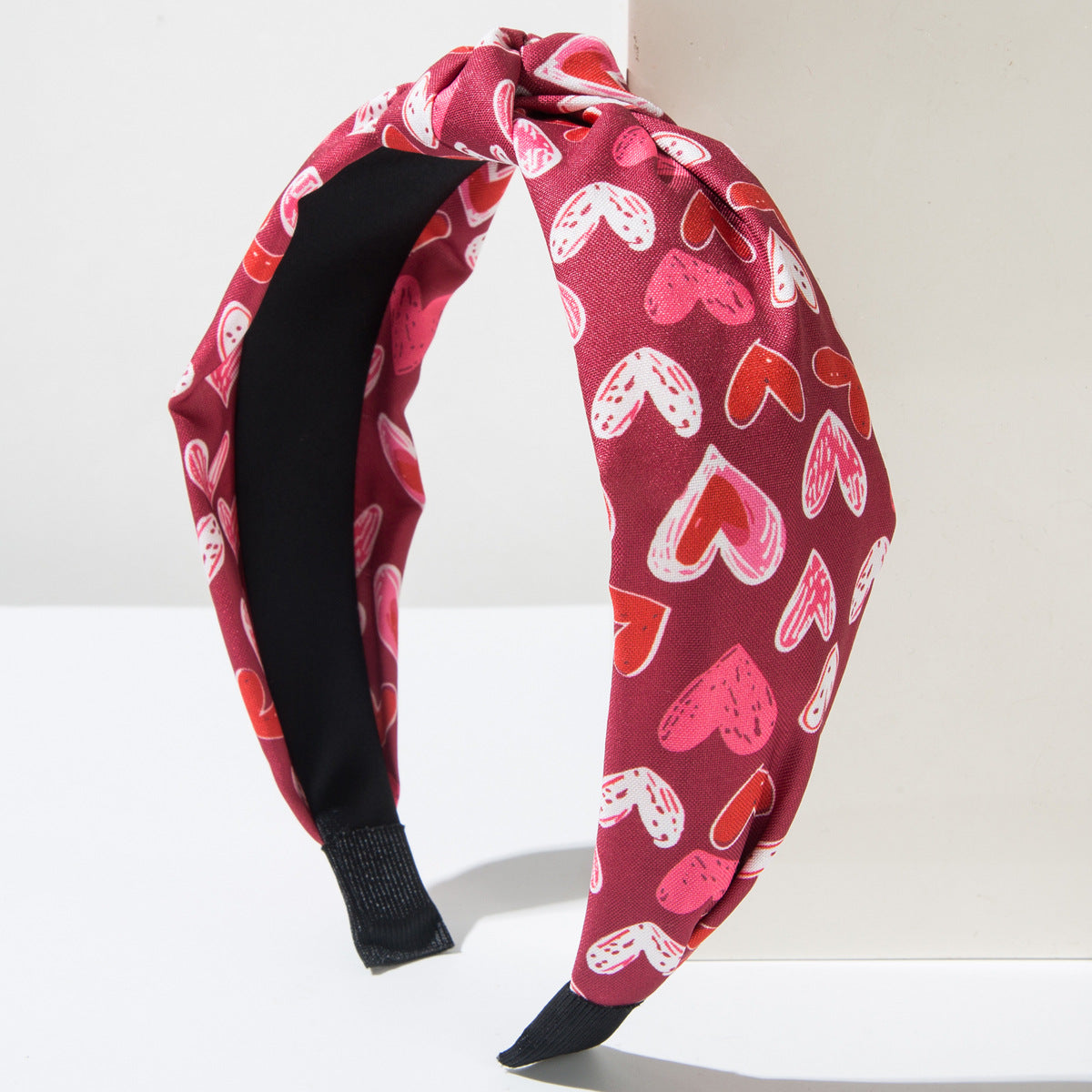 Heart Print Knotted Wide Headband - RedHeart