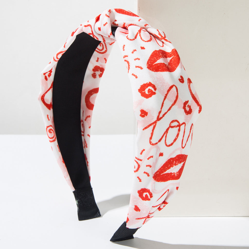 Heart Print Knotted Wide Headband - Redlips