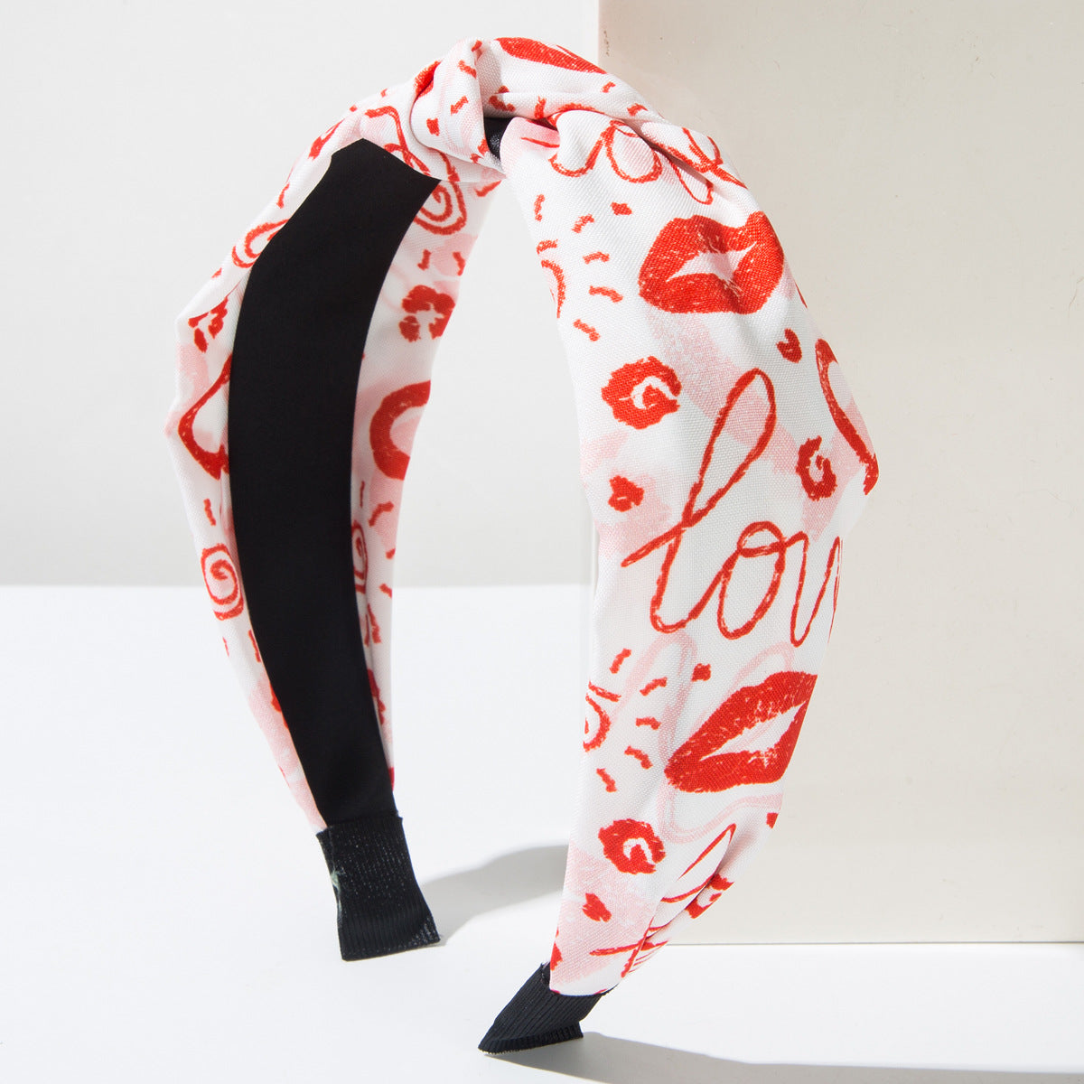 Heart Print Knotted Wide Headband - Redlips