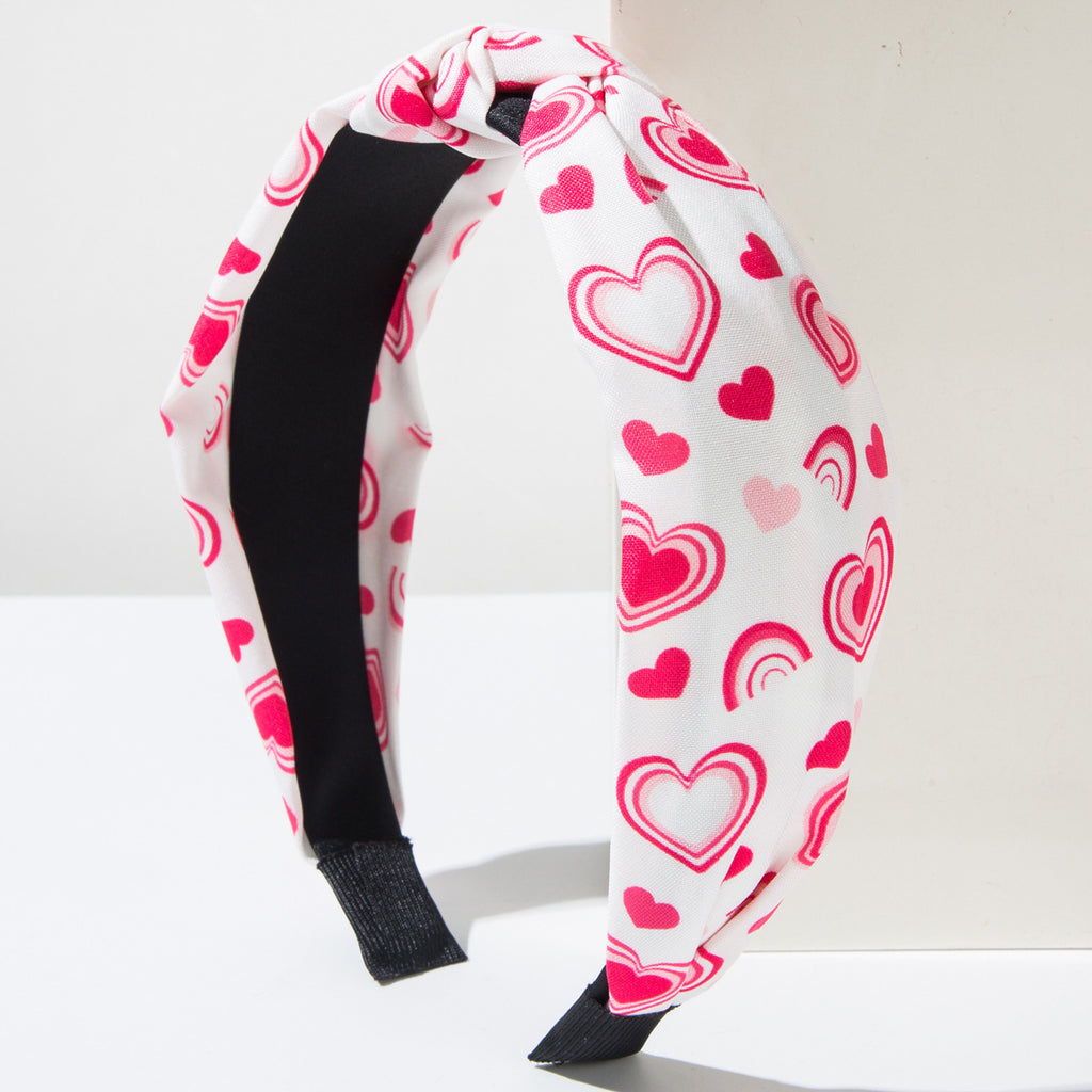Heart Print Knotted Wide Headband - RoseHeart