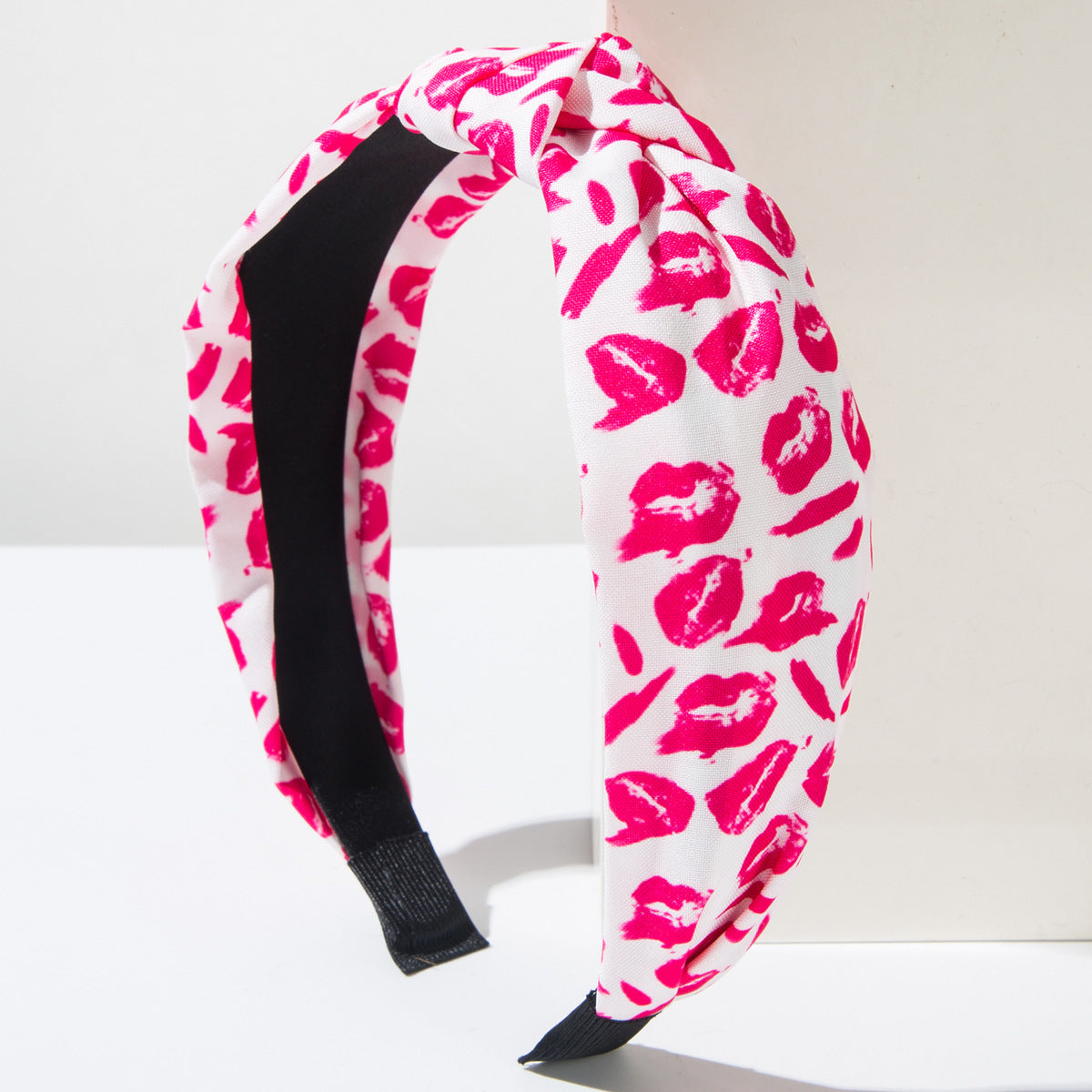 Heart Print Knotted Wide Headband - Roselips