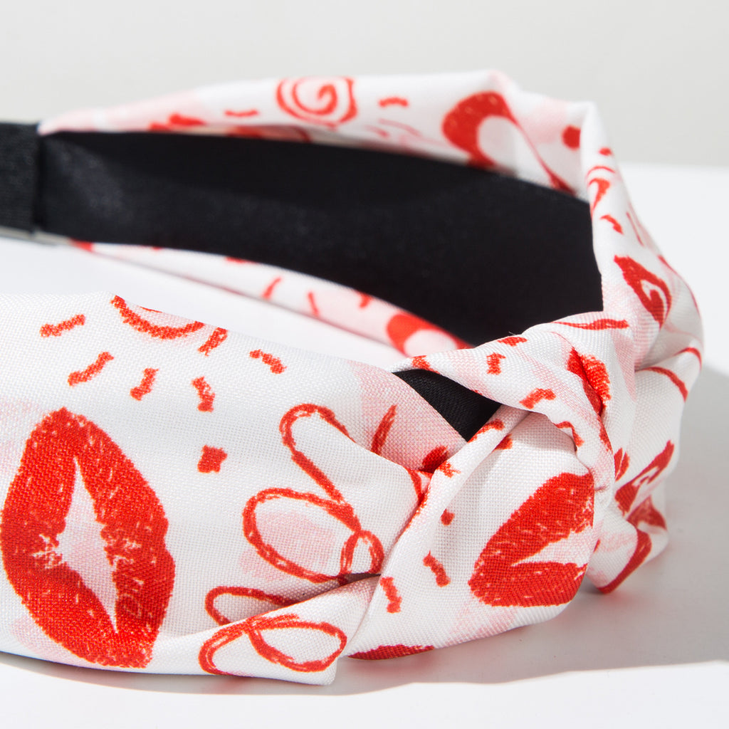 Heart Print Knotted Wide Headband - view 4