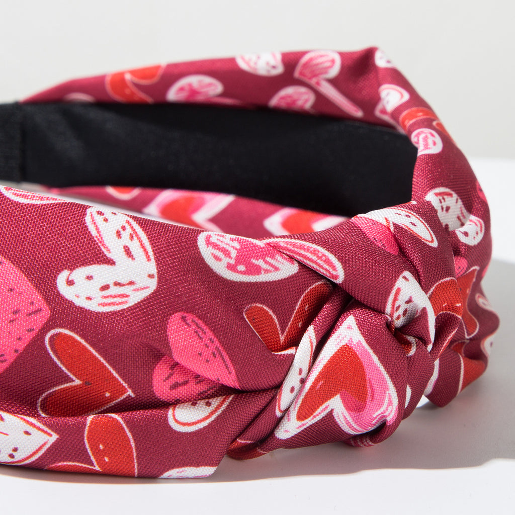 Heart Print Knotted Wide Headband - view 6
