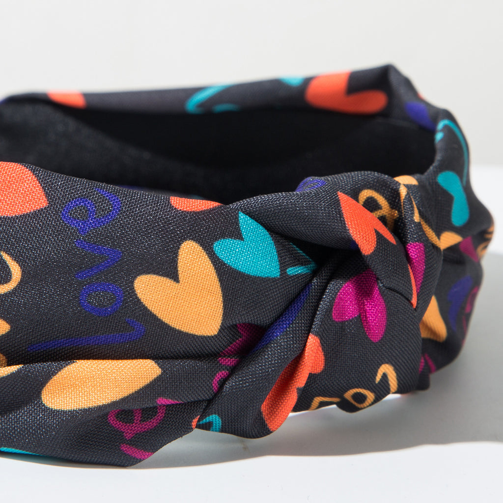 Heart Print Knotted Wide Headband - view 7