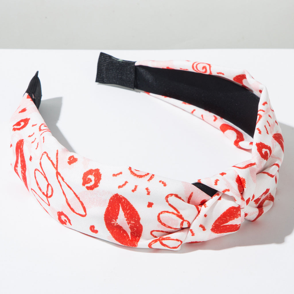 Heart Print Knotted Wide Headband - view 9