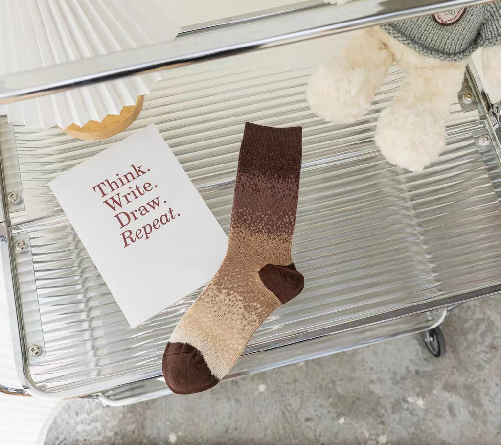 Ombre Gradient Ribbed Cotton Crew Socks - Brown