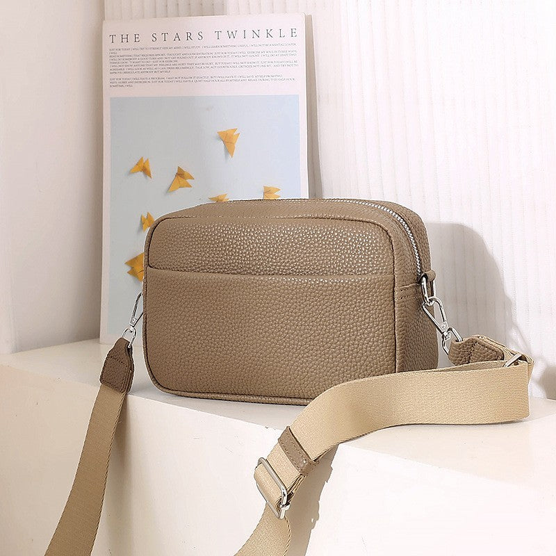 Pebbled Camera Crossbody Bag with Guitar Strap - Taupe
