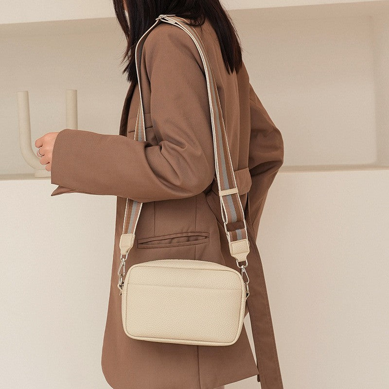 Pebbled Camera Crossbody Bag with Guitar Strap