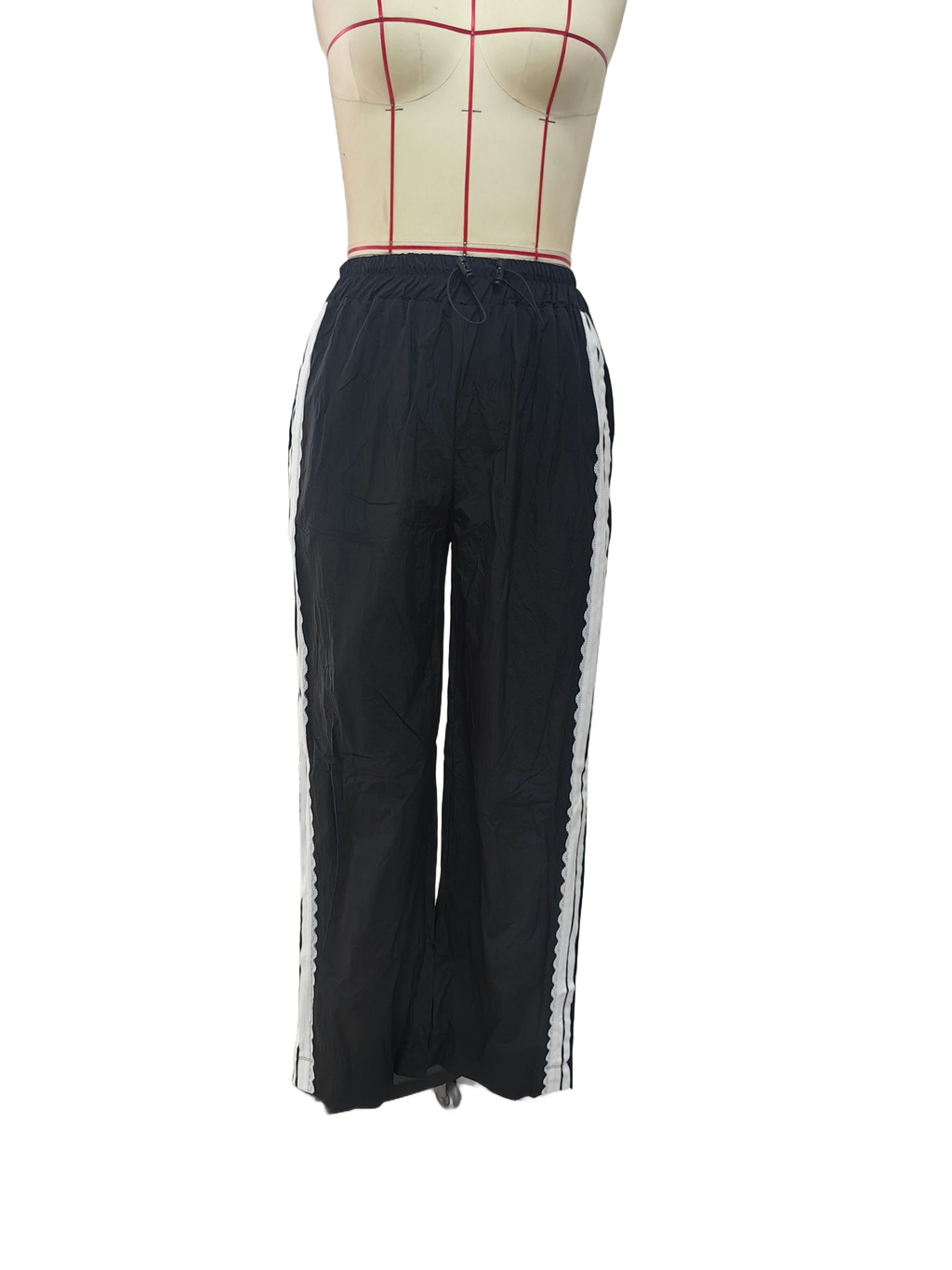 Scalloped Trim Side Stripe Wide Leg Trousers - Black - 1