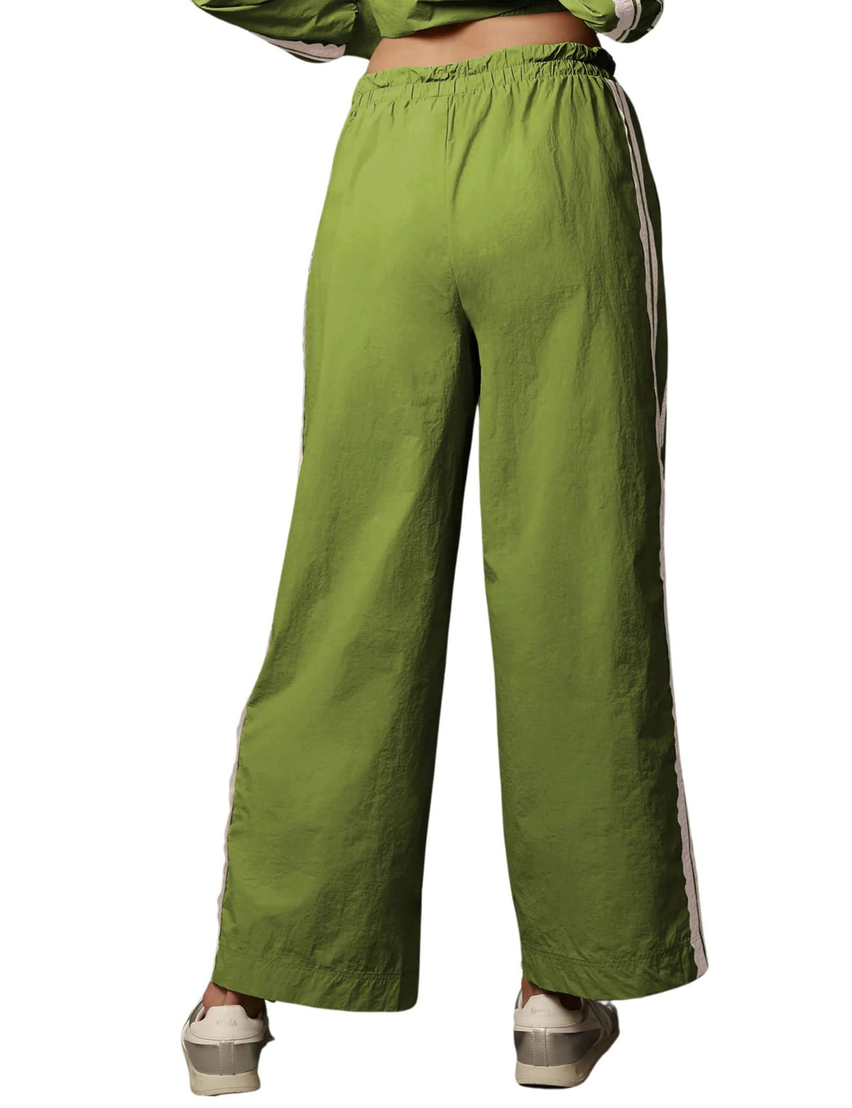 Scalloped Trim Side Stripe Wide Leg Trousers - Green - 2
