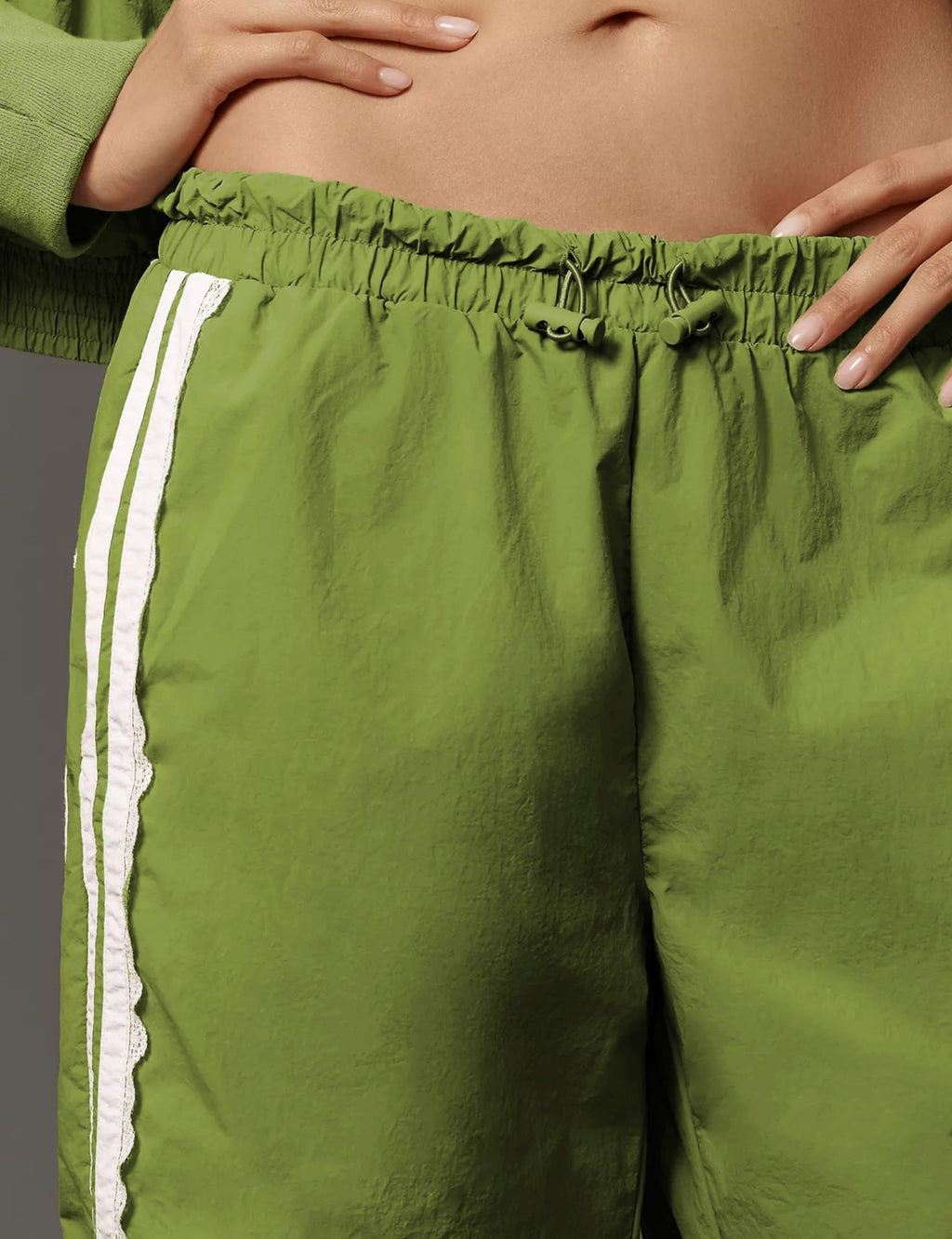Scalloped Trim Side Stripe Wide Leg Trousers - Green - 3