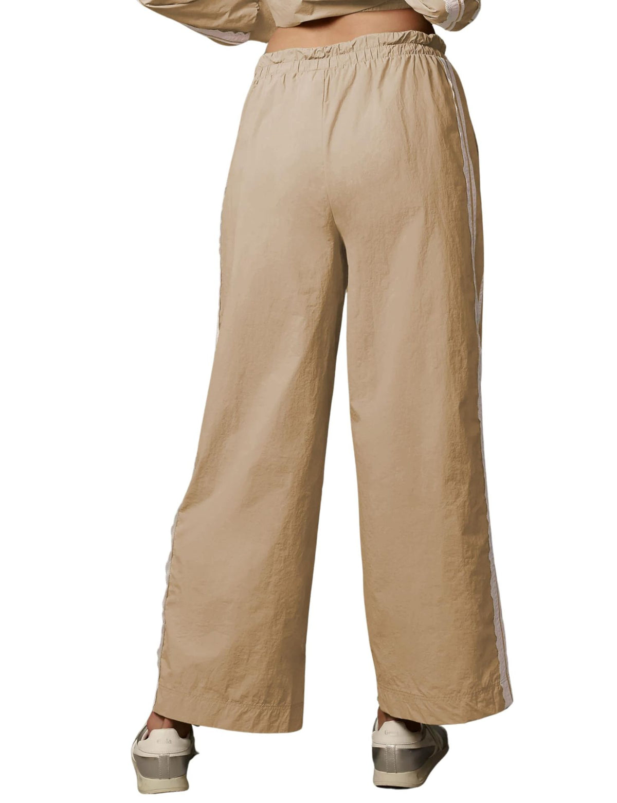 Scalloped Trim Side Stripe Wide Leg Trousers - Khaki - 1