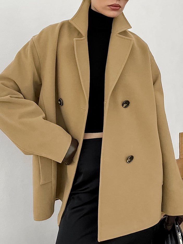 Oversized Double Breasted Lapel Jacket - khaki