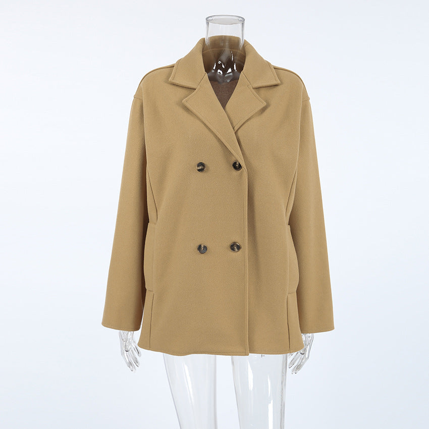 Oversized Double Breasted Lapel Jacket - khaki - 1