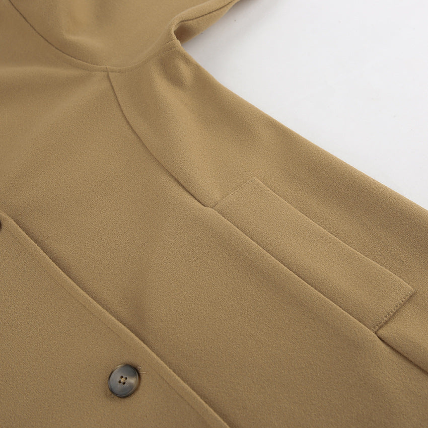 Oversized Double Breasted Lapel Jacket - khaki - 13