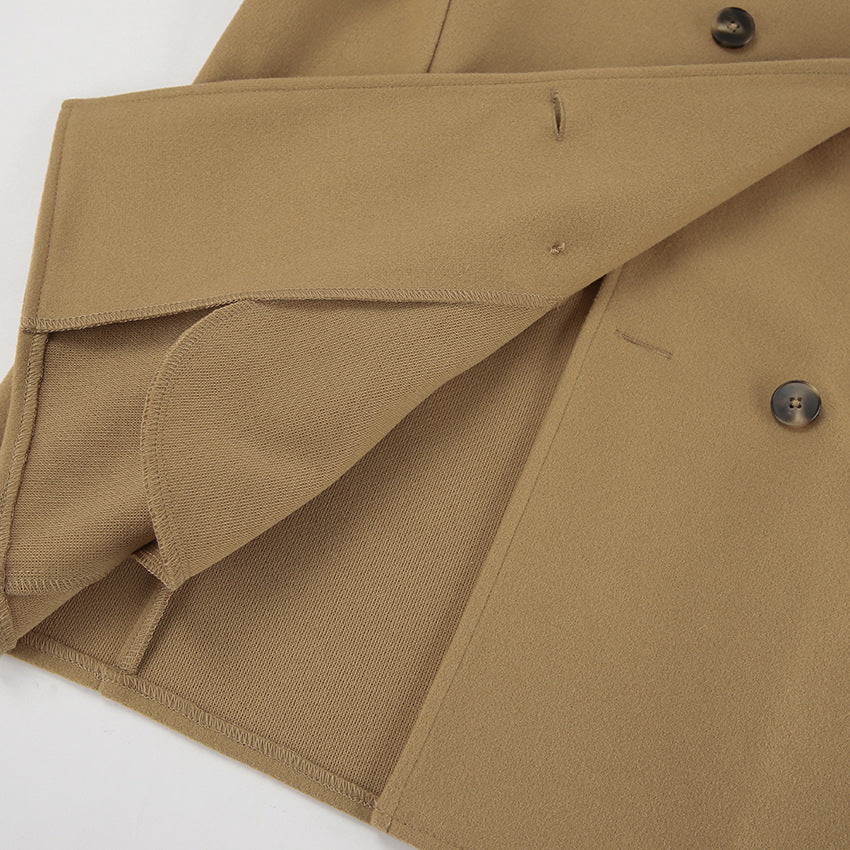 Oversized Double Breasted Lapel Jacket - khaki - 15