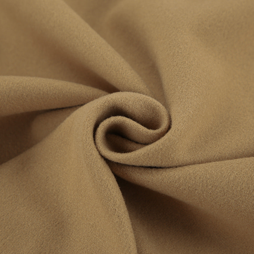 Oversized Double Breasted Lapel Jacket - khaki - 16