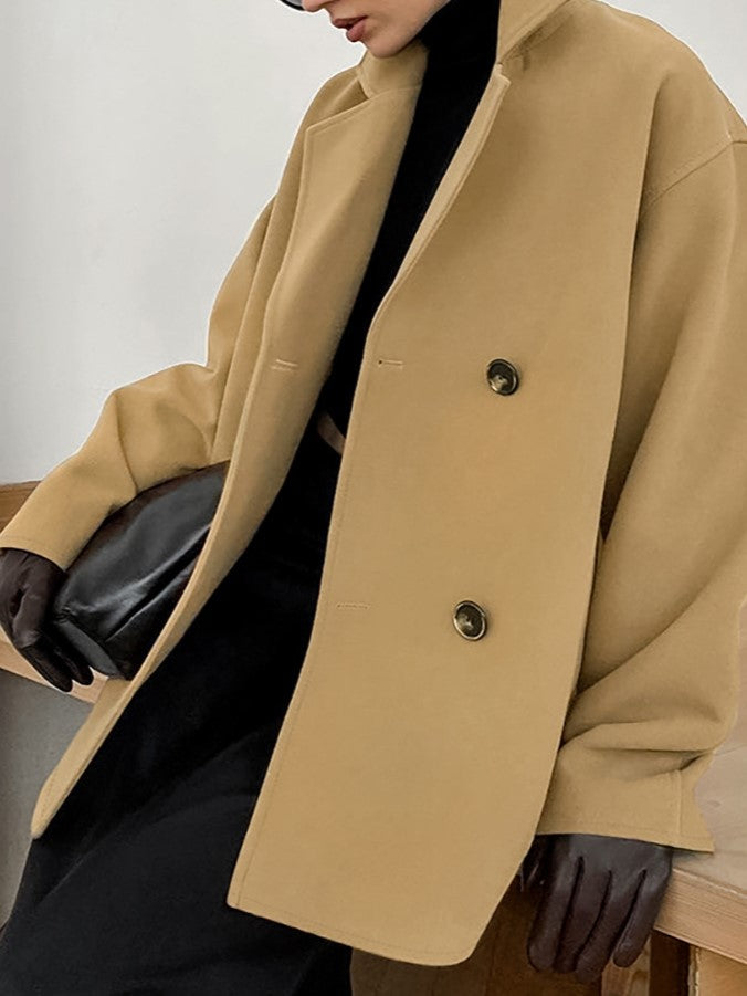 Oversized Double Breasted Lapel Jacket - khaki - 19
